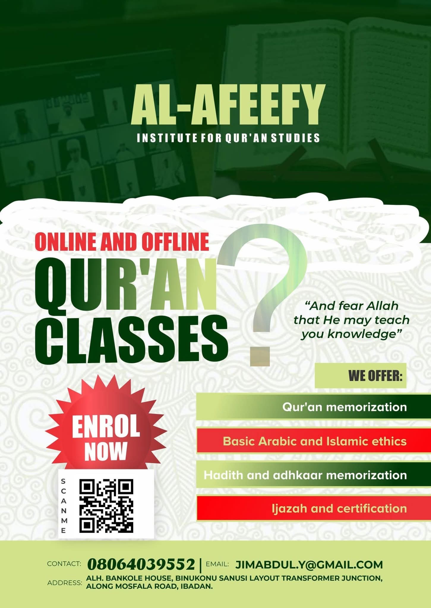 Al Afeefy Institute for Quran Studies Social Media Flyer Design by Syo Technol Ltd